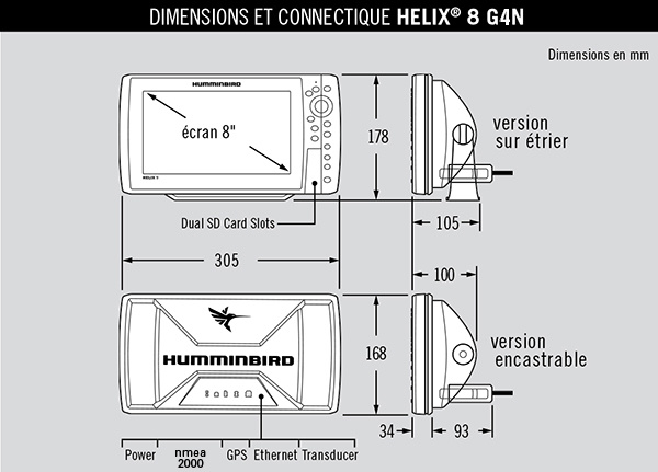 dimensions Combiné HELIX 8G4N CHIRP DS